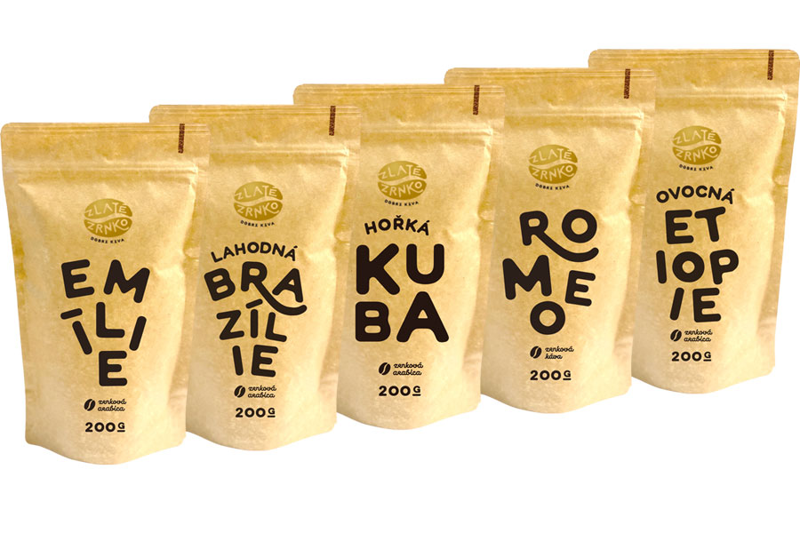 Levně Káva Zlaté Zrnko - Poznej nejprodávanější 1000g (Emílie, Brazílie, Kuba, Romeo, Etiópie) ZRNKOVÁ